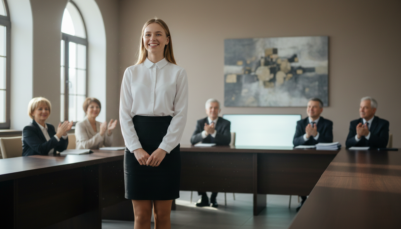 успешная защита диплома комиссия аплодирует студентке