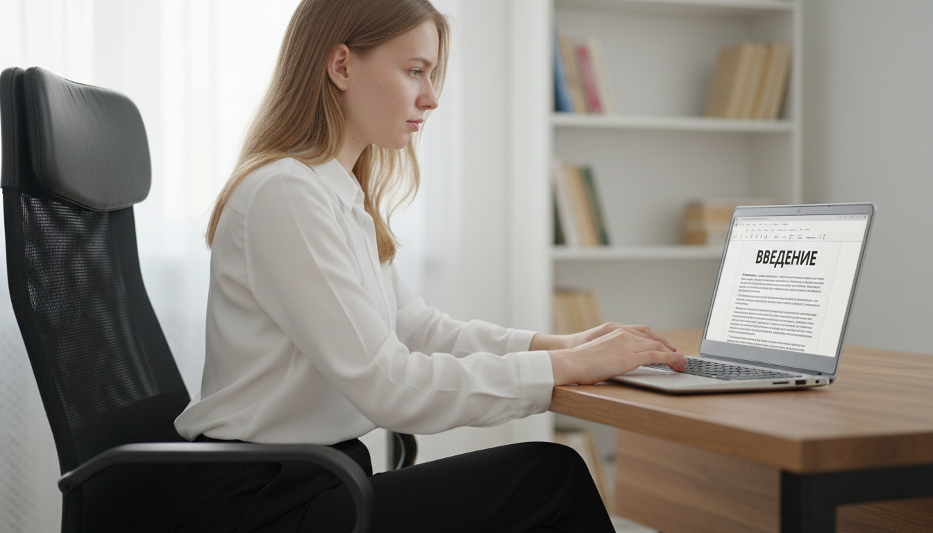 ошибки введения ВКР: студентка пишет раздел «ВВЕДЕНИЕ» в документе