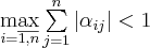 \mathop {\max }\limits_{i = \overline {1,n} } \sum\limits_{j = 1}^n {\left| {\alpha _{ij} } \right| &lt; 1}