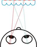 Рис. 2. Схема разделения кодированного изображения стереопары с помощью линзового растра. Левое изображение условно обозначено красным цветом, правое – голубым (изображения с сайта www.triaxes.ru).