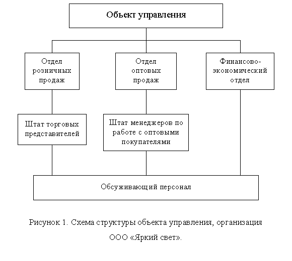 Подпись:  
Рисунок 1. Схема структуры объекта управления, организация ООО «Яркий свет».
