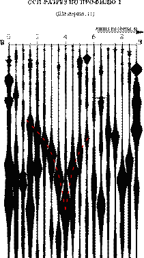 На ССП-разрезах зоны тектонических нарушений проявляются специфическими очертаниями - воронкообразными (V-образными) объектами либо одной образующей V-образного объекта.