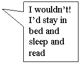 Прямоугольная выноска: I wouldn’t! I’d stay in bed and sleep and read