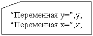 Блок-схема: карточка: “Переменная y=”,y;
“Переменная x=”,x;
