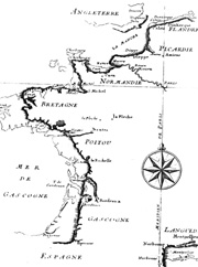 Исправленная карта Франции с указанием Парижского меридиана