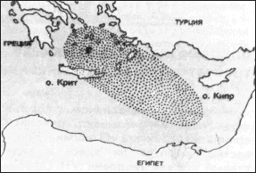 Область с сохранившимся пеплом извержения Санторина