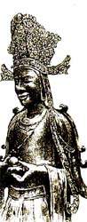 Гусэ Каннон. VII в. В рисунке кокошника и его развевающихся лент - буддийские космогонические спиральные завитки.