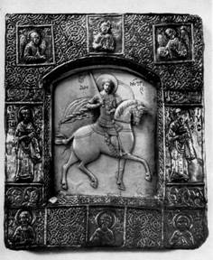  29. Дмитрий Солунский на коне. Стеатитовый рельеф. XI-XII вв. Москва. Оружейная палата.(Saint Demetrios de Thessalonique a cheval. Steatite sculptee en ronde bosse. XI-XHe s.s. Chambre des Armures. Moscou.)