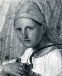 48. А. Венецианов. Крестьянская девушка с серпом и бабочками. Смоленский областной краеведческий музей.(A. Venetsianov. Jeune paysanne a la faucille et aux papillons. Musee de Smolensk.)