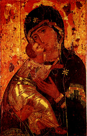 Владимирская Богоматерь. Икона. Фрагмент. Нач. XII в.