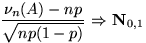 $\dfrac{\nu_n(A)-np}{\sqrt{np(1-p)}}\mbox{ $\Rightarrow$\space }
\mathbf N_{0,1}$