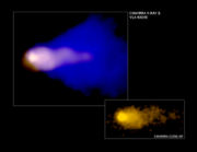 Радиоисточник G359.23-0.82 (Мышь): Пульсар  PSR J1747-2958, движущийся со скоростью ~600 км/с через межзвездный газ. Виден конус ударной волны (радиоизображение, синий цвет) и облака плазмы, разогретые вторичной ударной волной на границе магнитосферы (рентгеновское изображение, желтый цвет).