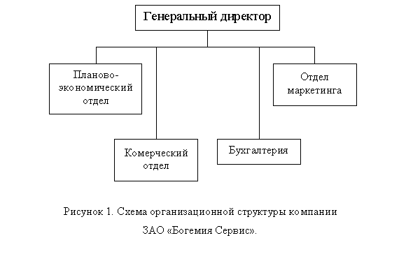 Подпись:  
Рисунок 4. Схема организационной структуры компании ЗАО «Богемия Сервис».

