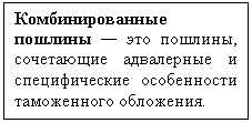 Подпись: Комбинированные пошлины — это пошлины, сочетающие адвалерные и специфические особенности таможенного обложения.