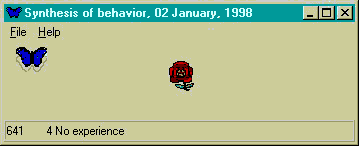 Здесь цветок растёт посреди поля, а в работающей программе ему приходится перемещаться, чтобы обучать бабочку.