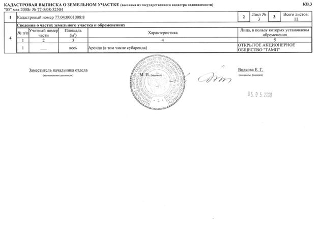 Пример сведений ГКН в виде кадастровой выписки (форма КВ.3)