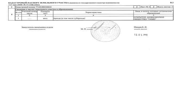 Пример сведений ГКН в виде кадастрового паспорта (форма В.3)