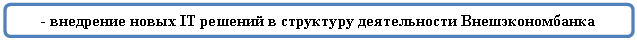 Скругленный прямоугольник: - внедрение новых IT решений в структуру деятельности Внешэкономбанка