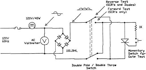 Схема тестирования тиристора и диода в обратном направлении