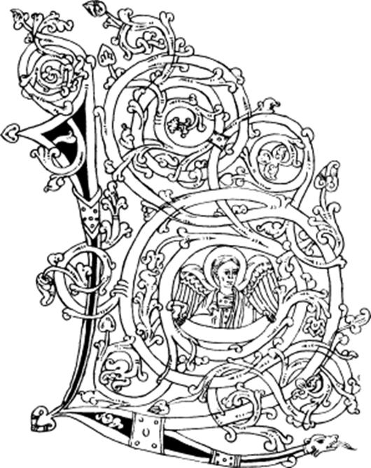 Подпись: Рукописный инициал из Евангелия. Бавария, XI в.