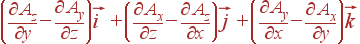 \left(\frac{\partial A_z}{\partial y} - \frac{\partial A_y}{\partial z}\right) \vec{i} + \left( \frac{\partial A_x}{\partial z} - \frac{\partial A_z} {\partial x}\right)\vec{j} + \left(\frac{\partial A_y} {\partial x} - \frac{\partial A_x}{\partial y}\right) \vec{k}