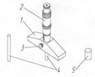 Рис. 7. Микрометрический глубиномер:1 - основание, 2 - микрометрическая головка, 3 - стопор,4 - сменные измерительные стержни, 5 - установочная мера