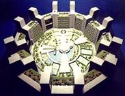 Мощные колонны, окружающие каждую "чашу-микрорайон", служат опорой для "чаши" следующей (иллюстрации с сайта takenaka.co.jp).