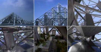 Вблизи необычная конструкция должна производить потрясающее впечатление. Особенно если приблизиться к ней на вертолёте и попробовать полетать внутри (кадры Discovery Channel).