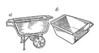Емкости для транспортирования раствора в пределах этажа: а - ящик-тележка; б = ящик-носилки