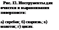 Подпись: Рис. 12. Инструменты для очистки и выравнивания поверхности:

а) скребок; б) скарпель; в) молоток; г) цикля.

