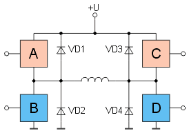 Питание обмотки биполярного двигателя.