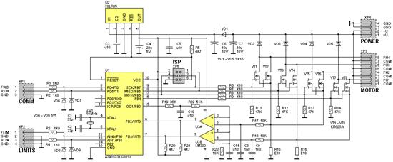 Принципиальная схема контроллера шагового двигателя.