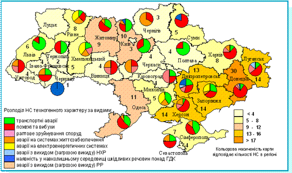 Рис. 12 Розподіл кількості НС техногенного характеру, що виникли протягом 2007 року за регіонами