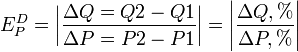 E_{P}^D= \left | \frac{\Delta{Q} = Q2 - Q1}{\Delta{P} = P2 - P1} \right \vert = \left | \frac{\Delta{Q},%}{\Delta{P},%} \right \vert