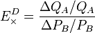 E_\times^D=\frac{\Delta{Q_A}/{Q_A}}{\Delta{P_B}/{P_B}}